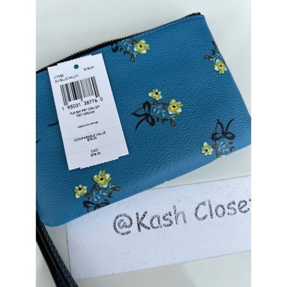 Coach Corner Zip Wristlet With Bow Floral Print - Picture 5 of 5